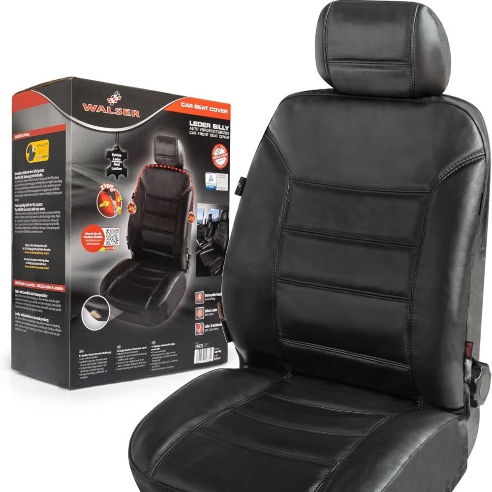 2 X Walser Billy‎ 19635 Premium Genuine Leather Car Seat Covers Black